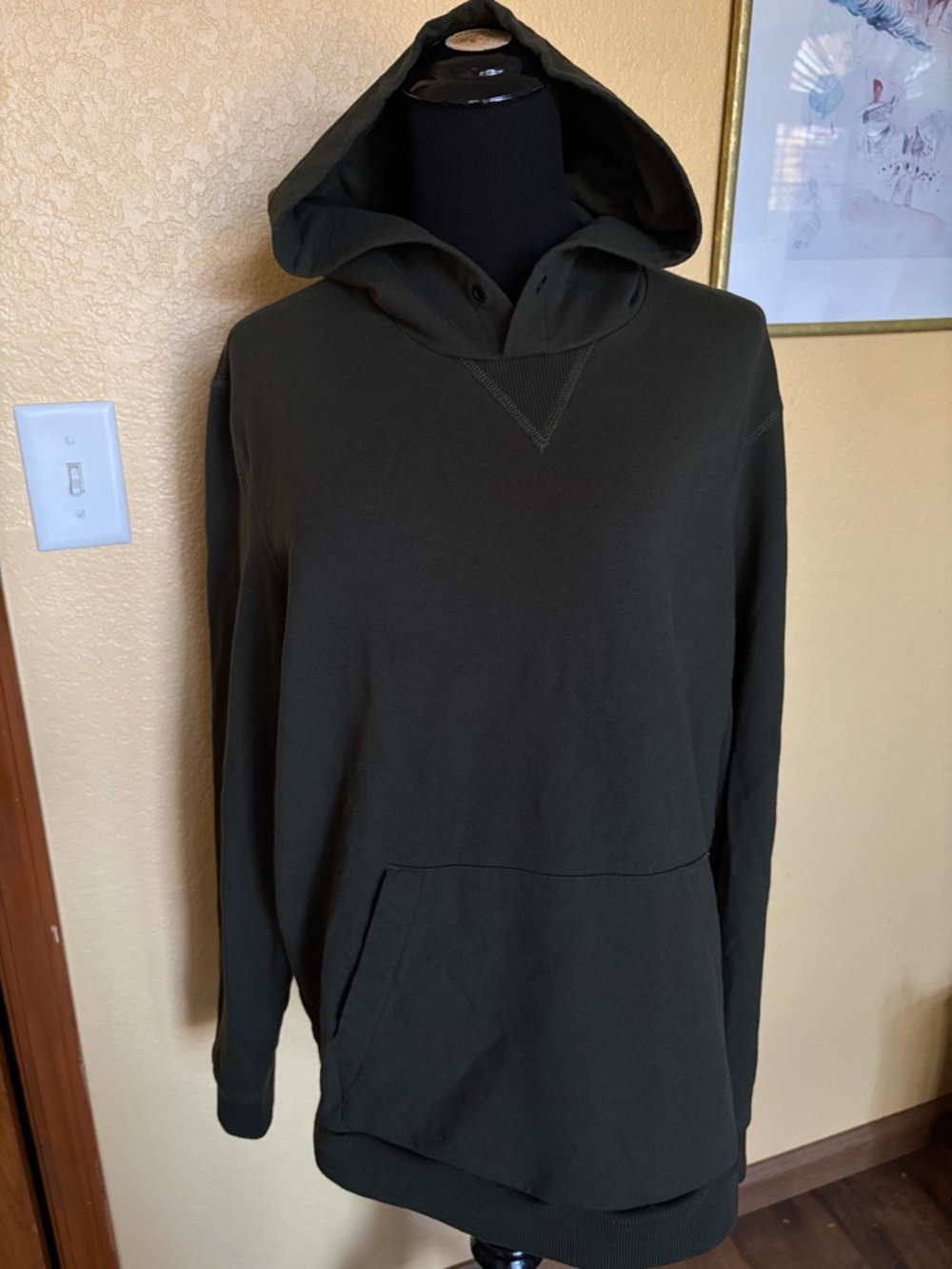 Theory Men's Hooded Pullover Sweatshirt - Olive Green size L